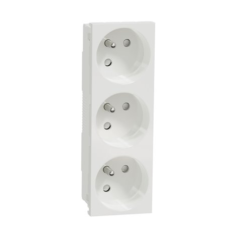 Prise triple 2P+T FR 45° Unica NU307918 Blanc mécanisme seul