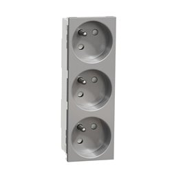 Prise triple 2P+T FR 45° Unica NU307930 Aluminium mécanisme seul