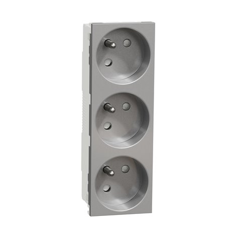 Prise triple 2P+T FR 45° Unica NU307930 Aluminium mécanisme seul