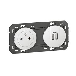 Prise 2P+T Surface + chargeur 2 USB Type-A dooxie 3A precables finition blanc600342