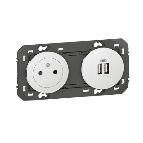Prise 2P+T Surface + chargeur 2 USB Type-A dooxie 3A precables finition blanc600342