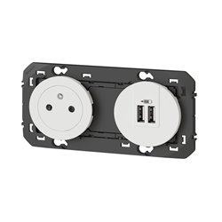 Prise 2P+T Surface + chargeur 2 USB Type-A dooxie 3A precables finition blanc600342
