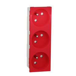 Prise triple 2P+T FR spéciale goulotte Unica NU307903T Rouge mécanisme seul
