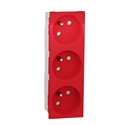 Prise triple 2P+T FR spéciale goulotte Unica NU307903T Rouge mécanisme seul