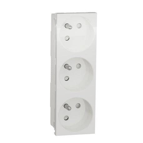 Prise triple 2P+T FR spéciale goulotte Unica NU307918T Blanc mécanisme seul