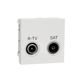 Prise R-TV + SAT individuel Unica NU345418 Blanc 2 modules mécanisme seul