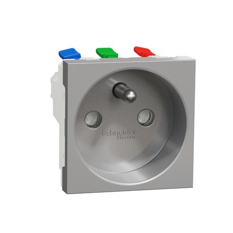 Prise 2P+T FR 90° raccord rapide traversant Unica NU305930 Aluminium mécanisme seul