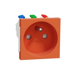 Prise 2P+T FR 90° raccord rapide traversant Unica NU305961 Orange mécanisme seul