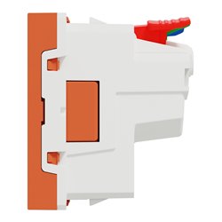 Prise 2P+T FR 90° raccord rapide traversant Unica NU305961 Orange mécanisme seul