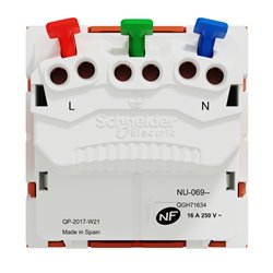 Prise 2P+T FR 90° raccord rapide traversant Unica NU305961 Orange mécanisme seul