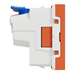 Prise 2P+T FR 90° raccord rapide traversant Unica NU305961 Orange mécanisme seul