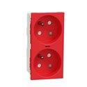 Prise double lumineuse 2P+T FR 45° détrompage Unica NU306103S Rouge mécanisme seul