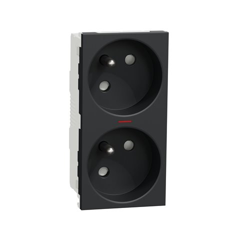 Prise double lum 2P+T FR 45° connexion rapide Unica NU306954S Anthracite mécanisme seul