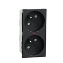 Prise double lum 2P+T FR 45° connexion rapide Unica NU306954S Anthracite mécanisme seul