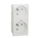 Prise double lum 2P+T FR 45° connexion rapide Unica NU306918S Blanc mécanisme seul