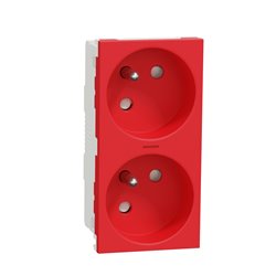 Prise double lum 2P+T FR 45° connexion rapide Unica NU306903S Rouge mécanisme seul