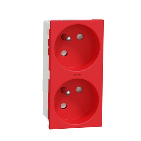 Prise double lum 2P+T FR 45° connexion rapide Unica NU306903S Rouge mécanisme seul
