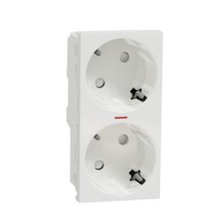 Prise double lum 2P+T DE 45° bornier à vis Unica NU306718AS Blanc mécanisme seul