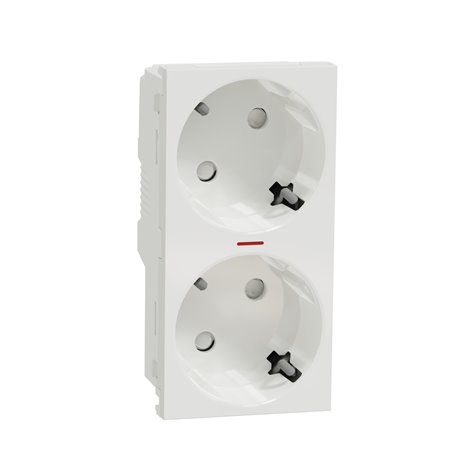 Prise double lum 2P+T DE 45° bornier à vis Unica NU306718AS Blanc mécanisme seul