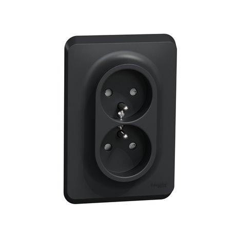 Prise double 2P+T pour boîte 1P FR vis Unica NU406954 anthracite mécanisme et plaque Prise double 2P+T pour boîte 1P FR vis Unica NU406954 anthracite mécanisme et plaque