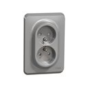 Prise double 2P+T pour boîte 1P FR vis Unica NU406930 Aluminium mécanisme et plaque
