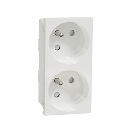 Prise double 2P+T FR 45° goul connexion rapide Unica NU306918T Blanc mécanisme seul