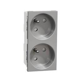 Prise double 2P+T FR 45° connexion rapide Unica NU306930 Aluminium mécanisme seul