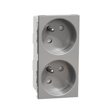 Prise double 2P+T FR 45° connexion rapide Unica NU306930 Aluminium mécanisme seul