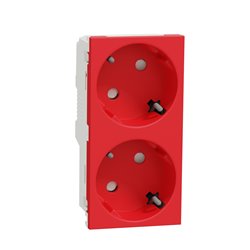 Prise double 2P+T DE 45° bornier à vis Unica NU306703A Rouge mécanisme seul