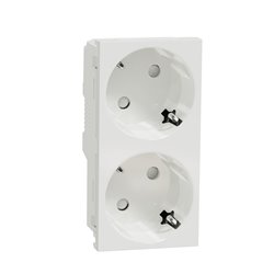 Prise double 2P+T DE 45° bornier à vis Unica NU306718A Blanc mécanisme seul
