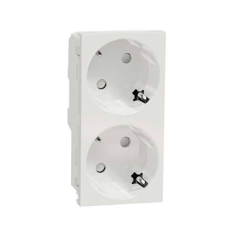 Prise double 2P+T DE 45° bornier à vis Unica NU306718A Blanc mécanisme seul