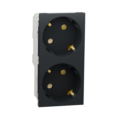 Prise double 2P+T DE 45° bornier à vis Unica NU306754A Anthracite mécanisme seul