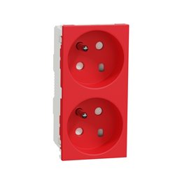 Prise double 2P+T FR 45° connexion rapide détrompage Unica NU306103 Rouge mécanisme seul