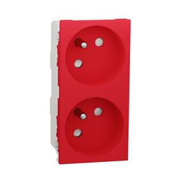 Prise double 2P+T FR 45° connexion rapide Unica NU306903 Rouge mécanisme seul