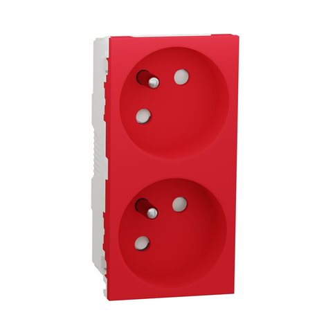 Prise double 2P+T FR 45° connexion rapide Unica NU306903 Rouge mécanisme seul
