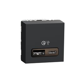 Prise chargeur USB double rapide 18W 3,4A type A+C Unica NU301954 anthracite 2 modules mécansime seul