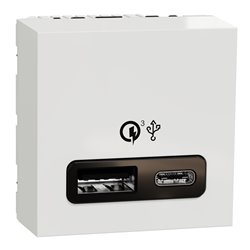 Prise chargeur USB double rapide 18W 3,4A type A+C Unica NU301918 Blanc 2 modules