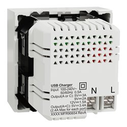 Prise chargeur USB double rapide 18W 3,4A type A+C Unica NU301918 Blanc 2 modules