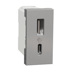 Prise chargeur USB double 15W type A+C Unica NU301630 Aluminium 1 module mécanisme seul