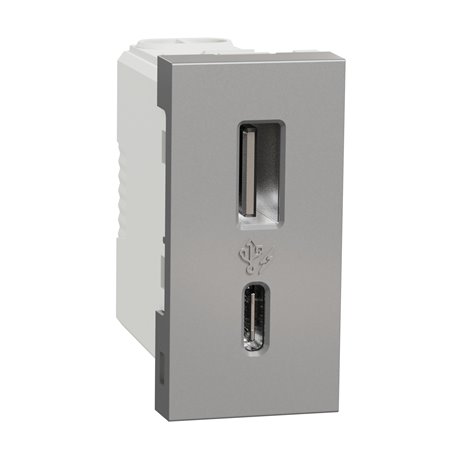 Prise chargeur USB double 15W type A+C Unica NU301630 Aluminium 1 module mécanisme seul