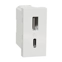 Prise chargeur USB double 15W type A+C Unica NU301618 Blanc 1 module mécanisme seul
