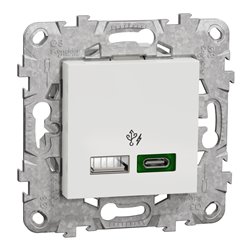 Prise chargeur USB C 45W + A 7,5W Unica NU501318 Blanc 2 modules mécanisme support fixe