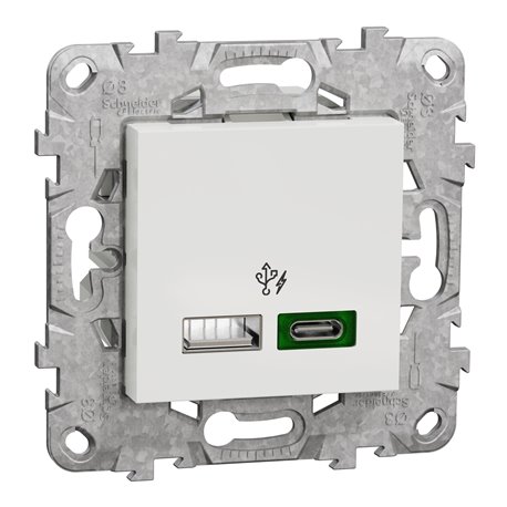 Prise chargeur USB C 45W + A 7,5W Unica NU501318 Blanc 2 modules mécanisme support fixe
