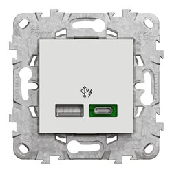 Prise chargeur USB C 45W + A 7,5W Unica NU501318 Blanc 2 modules mécanisme support fixe