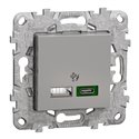 Prise chargeur USB C 45W + A 7,5W Unica NU501330 Aluminium 2 modules mécanisme support fixe