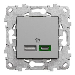 Prise chargeur USB C 45W + A 7,5W Unica NU501330 Aluminium 2 modules mécanisme support fixe