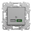 Prise chargeur USB C 45W + A 7,5W Unica NU501330 Aluminium 2 modules mécanisme support fixe