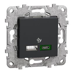 Prise chargeur USB C 45W + A 7,5W Unica NU501354 anthracite 2 modules mécanisme support fixe