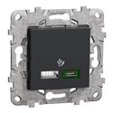 Prise chargeur USB C 45W + A 7,5W Unica NU501354 anthracite 2 modules mécanisme support fixe