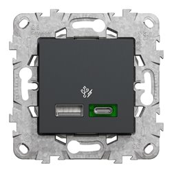 Prise chargeur USB C 45W + A 7,5W Unica NU501354 anthracite 2 modules mécanisme support fixe